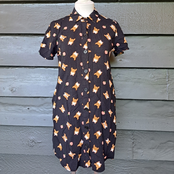Hot Topic button down Corgi print dress size S - Picture 2 of 11